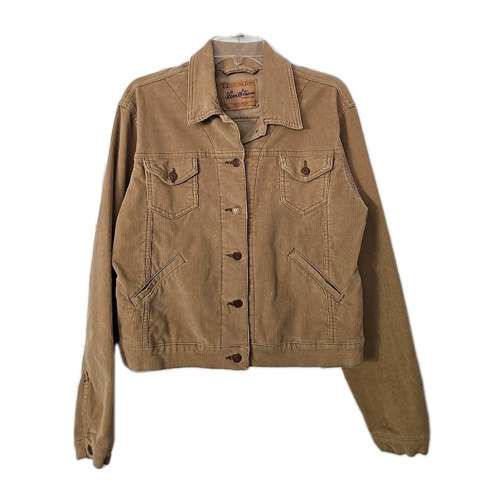 LEVIS'‎ Corduroy Trucker Button Front Tan Stretch Cotton Women Size 10